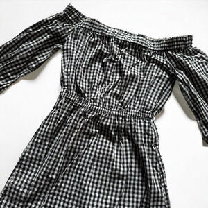 Divided by H&M Off Shoulder Checkered Plaid Dress in Black/White
